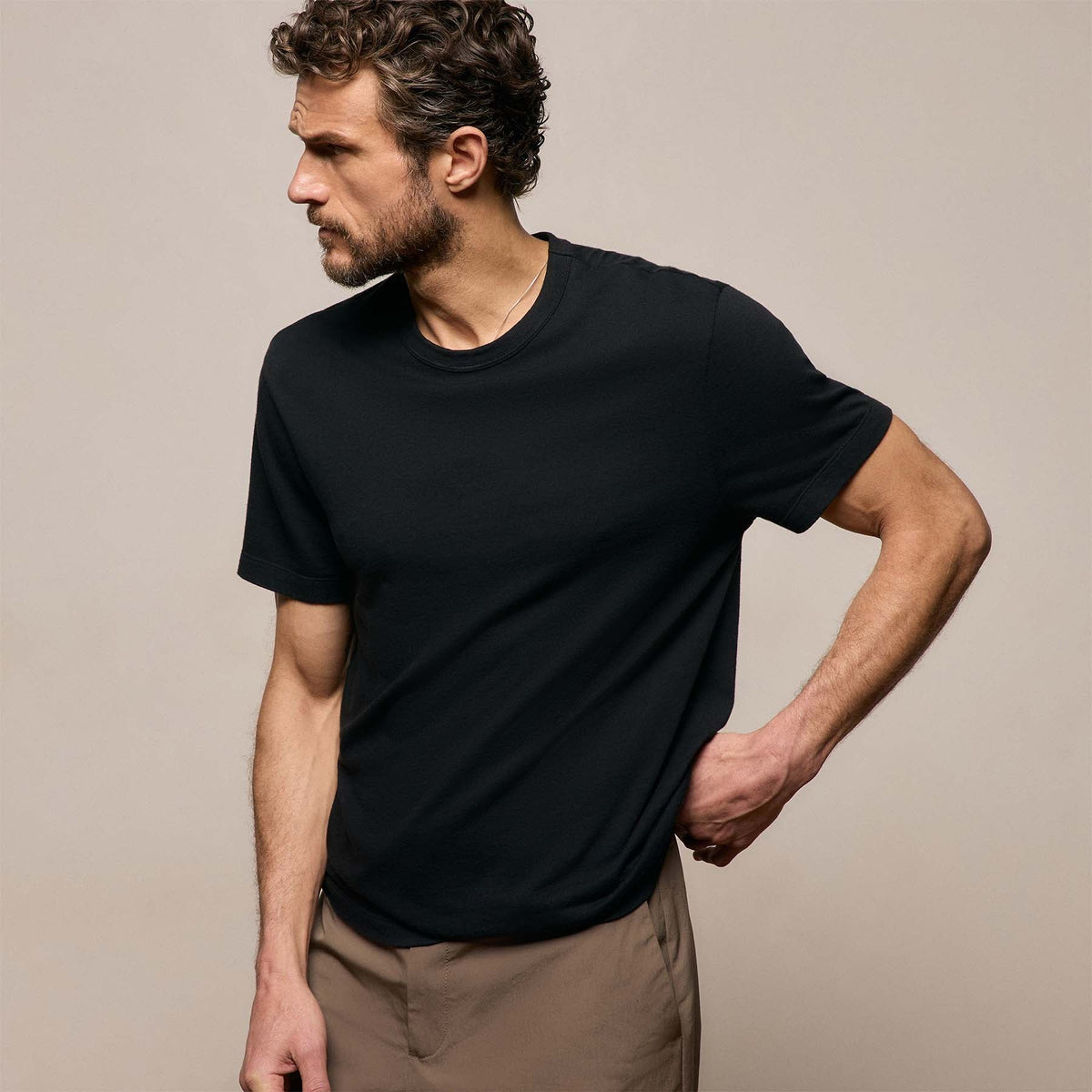 T-shirt manches courtes en coton et cachemire - Noir