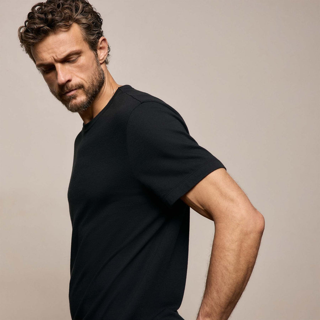 T-shirt manches courtes en coton et cachemire - Noir