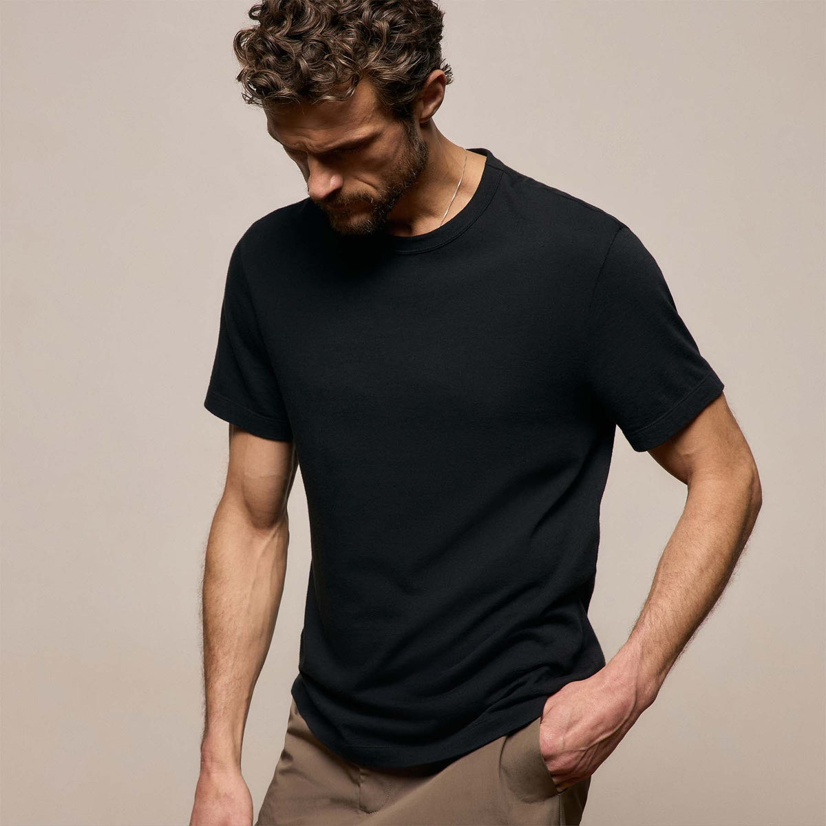 T-shirt manches courtes en coton et cachemire - Noir