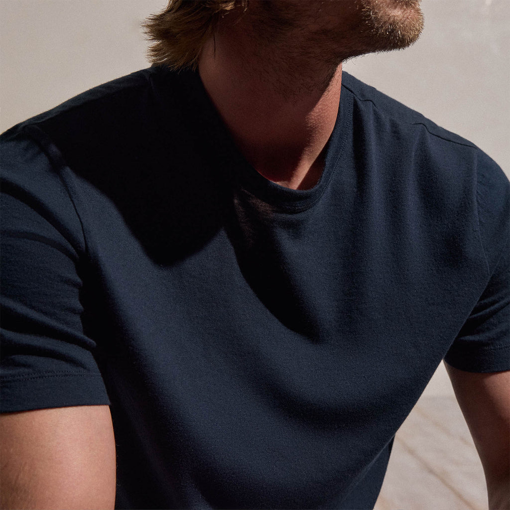 T-shirt à manches courtes en cachemire de coton - Bleu nuit