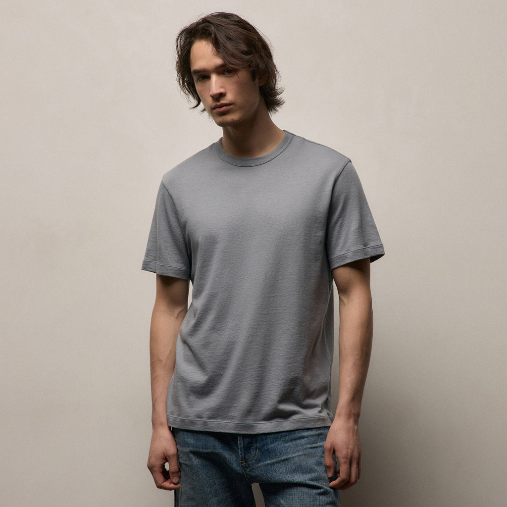 T-shirt manches courtes en coton et cachemire - Minerai