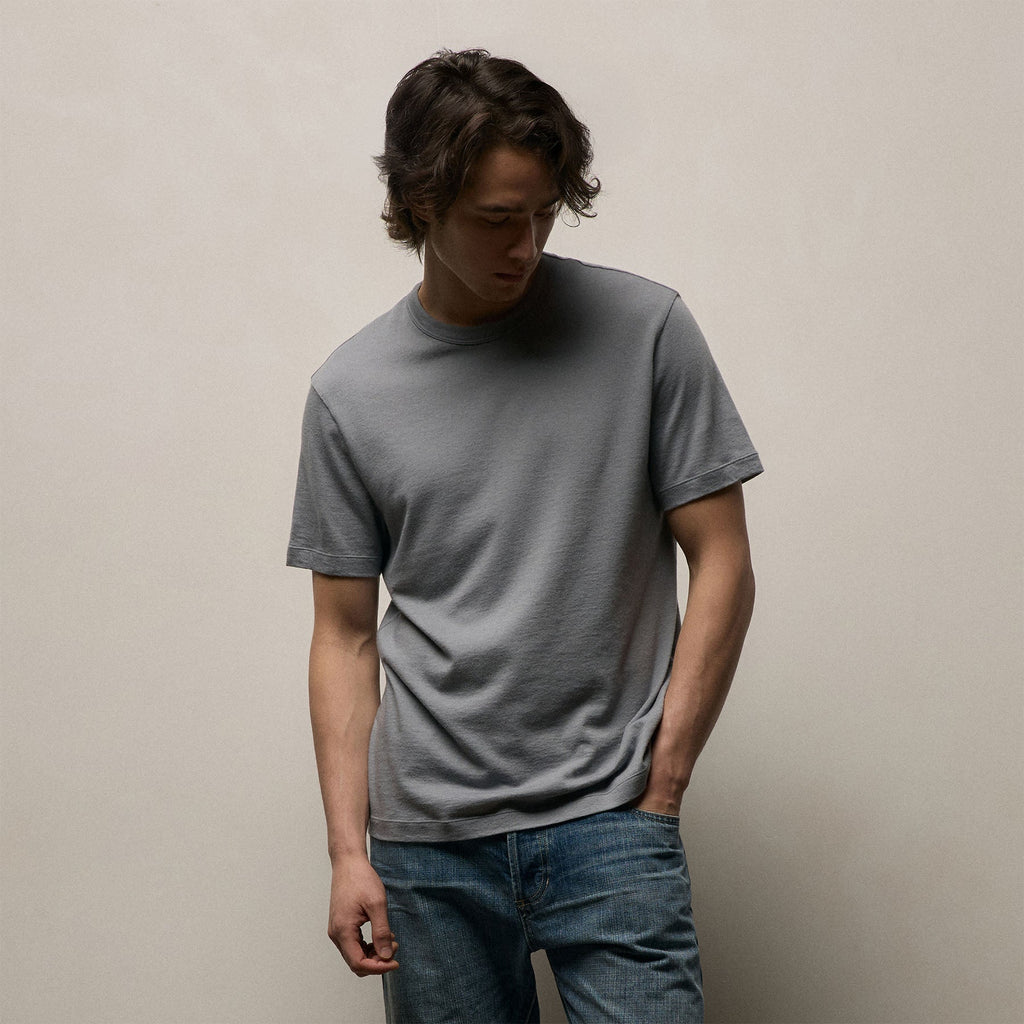 T-shirt manches courtes en coton et cachemire - Minerai