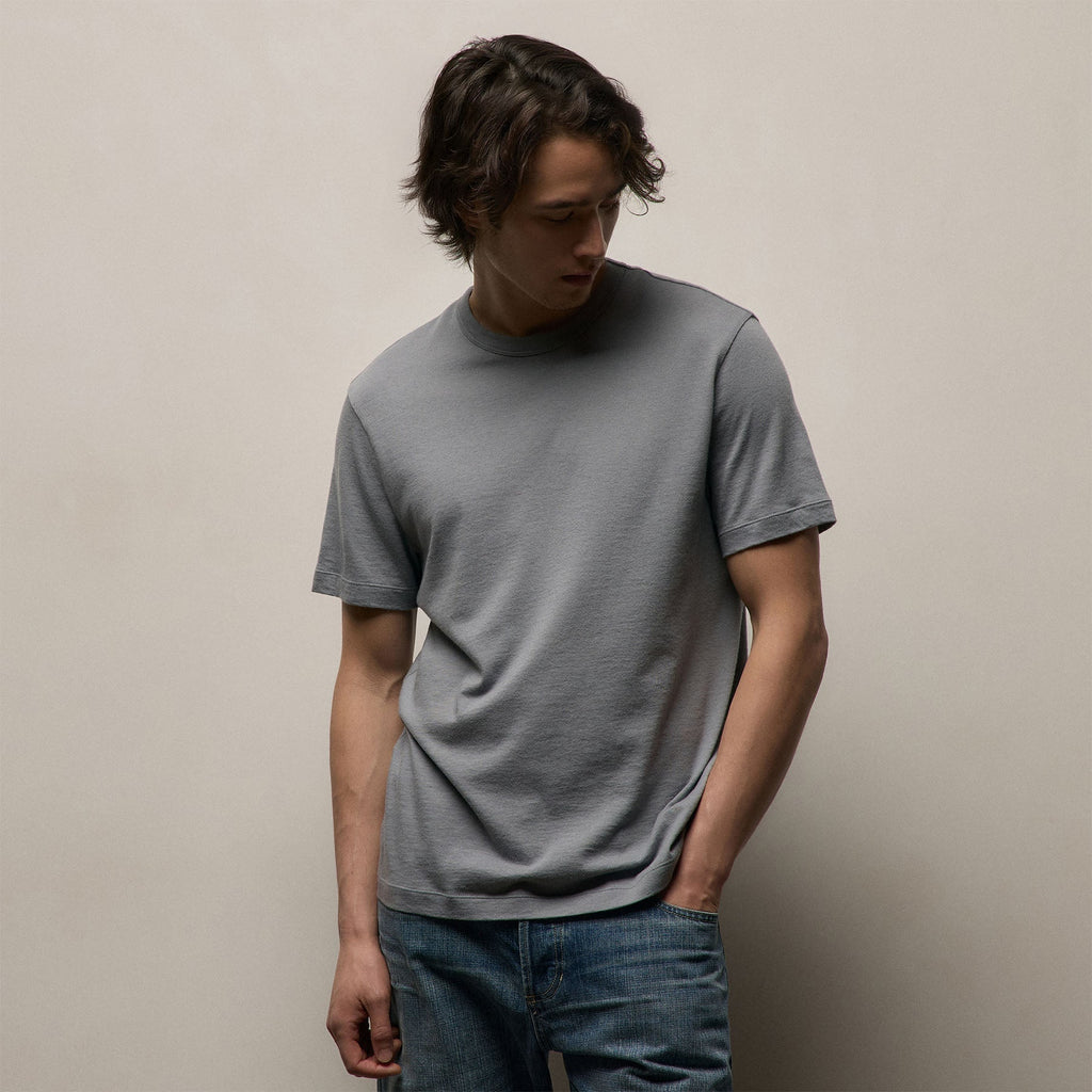 T-shirt manches courtes en coton et cachemire - Minerai