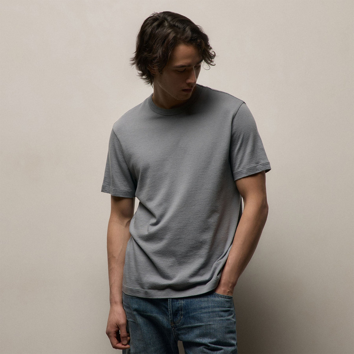 T-shirt manches courtes en coton et cachemire - Minerai