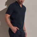 Coton Cachemire Polo Ouvert - Bleu Noir