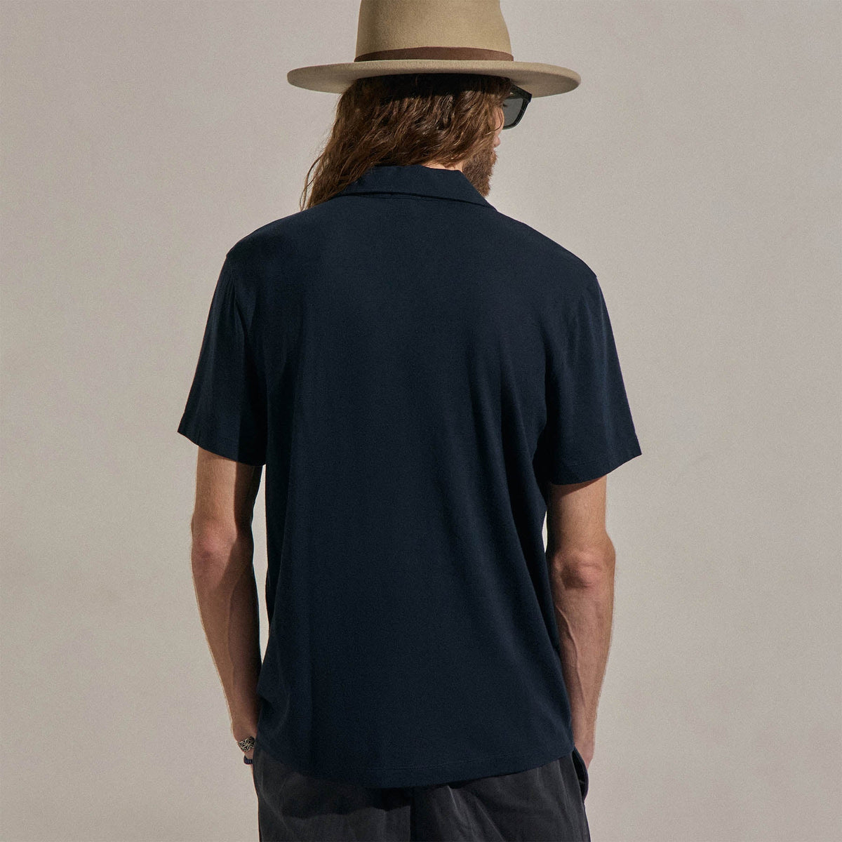 Coton Cachemire Polo Ouvert - Bleu Noir