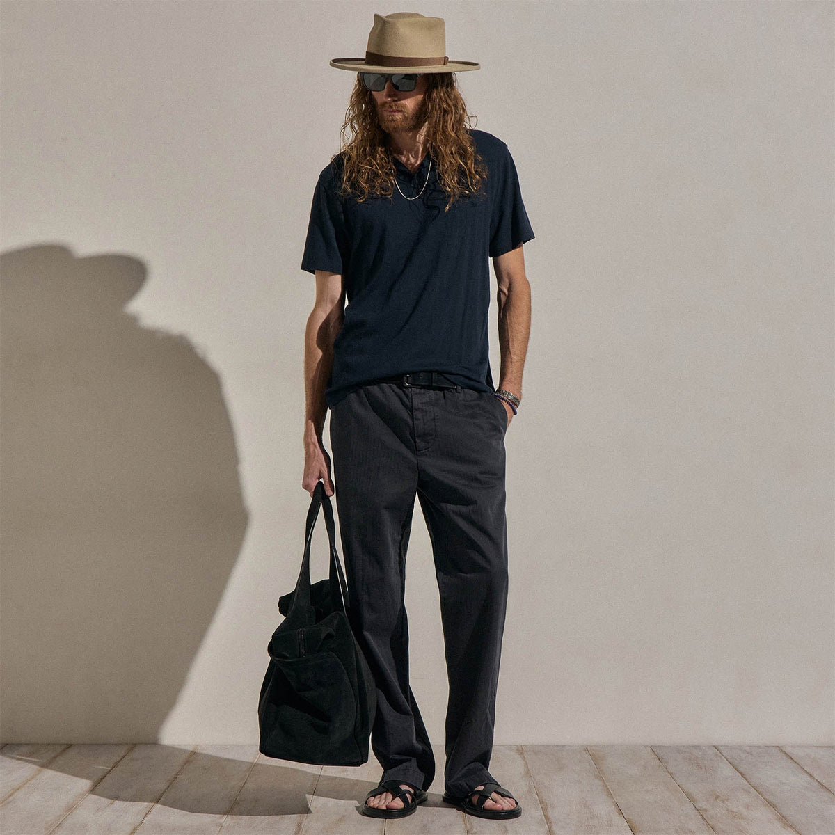Coton Cachemire Polo Ouvert - Bleu Noir