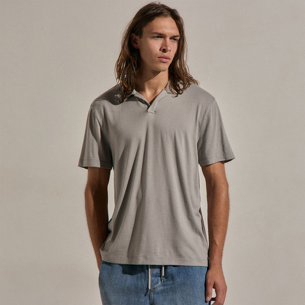 Polo ouvert Coton Cachemire - Fog