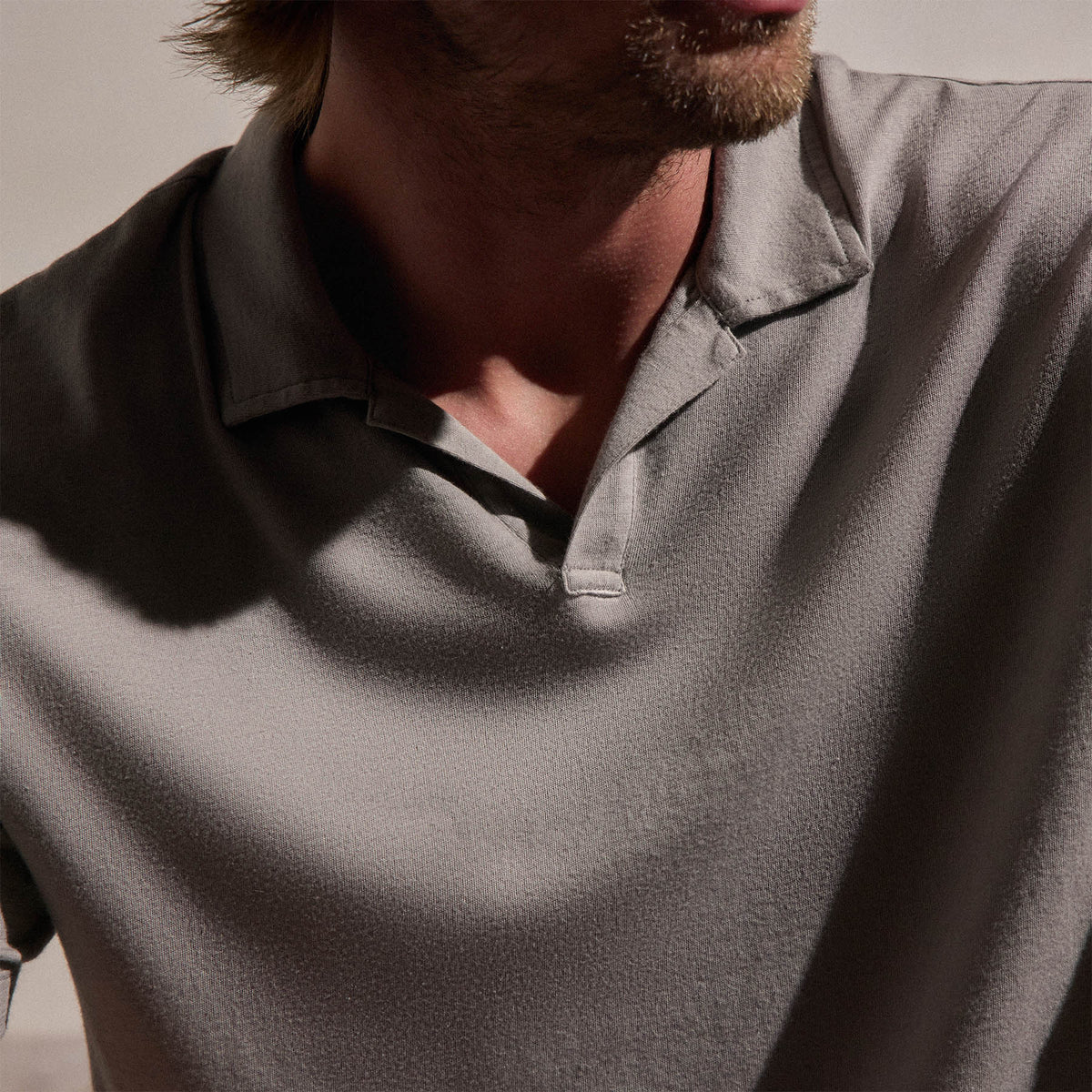 Polo ouvert Coton Cachemire - Fog