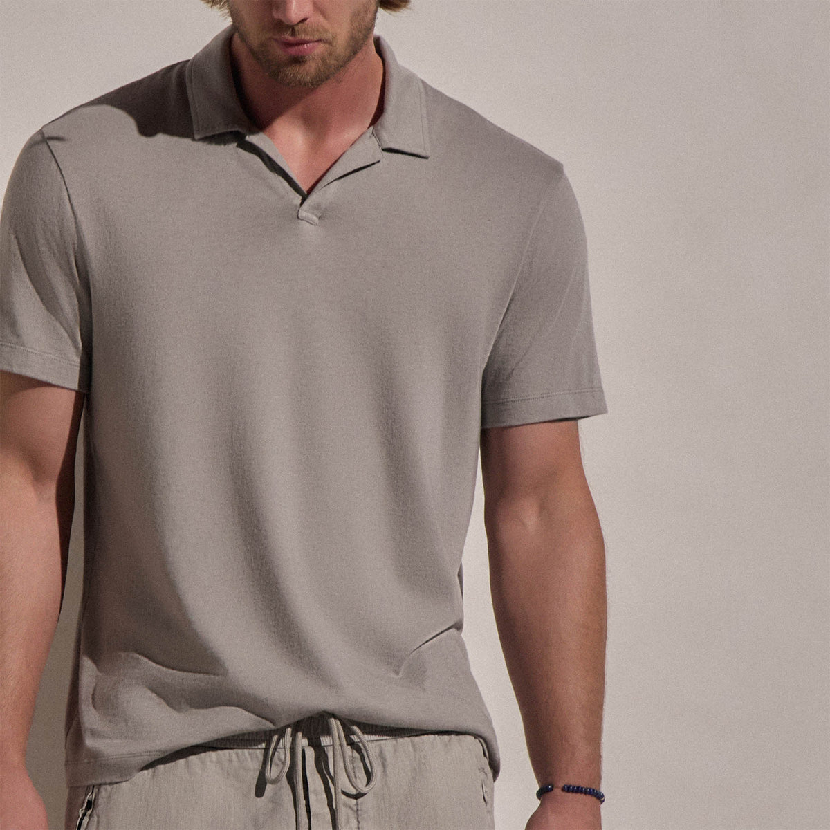 Polo ouvert Coton Cachemire - Fog