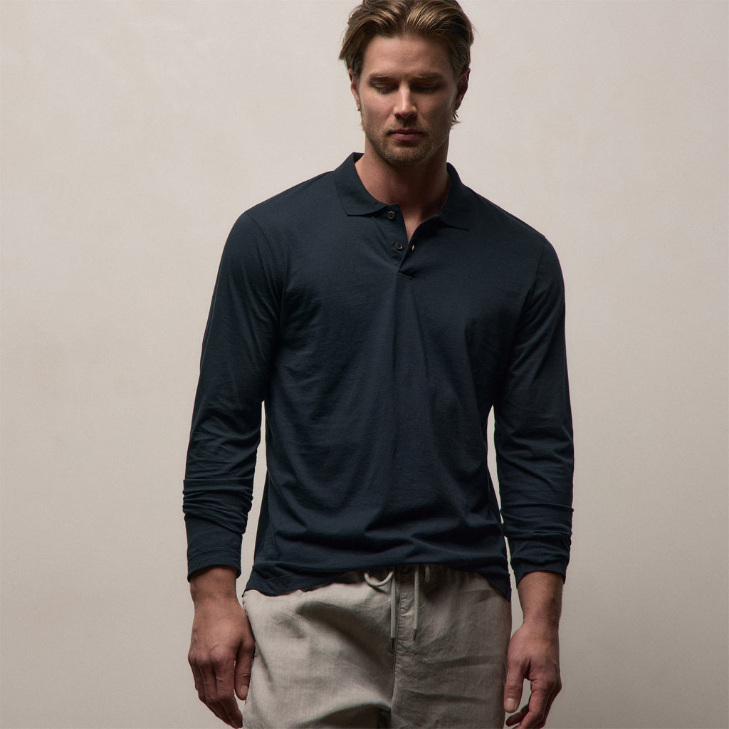 Polo manches longues en jersey - Bleu marine
