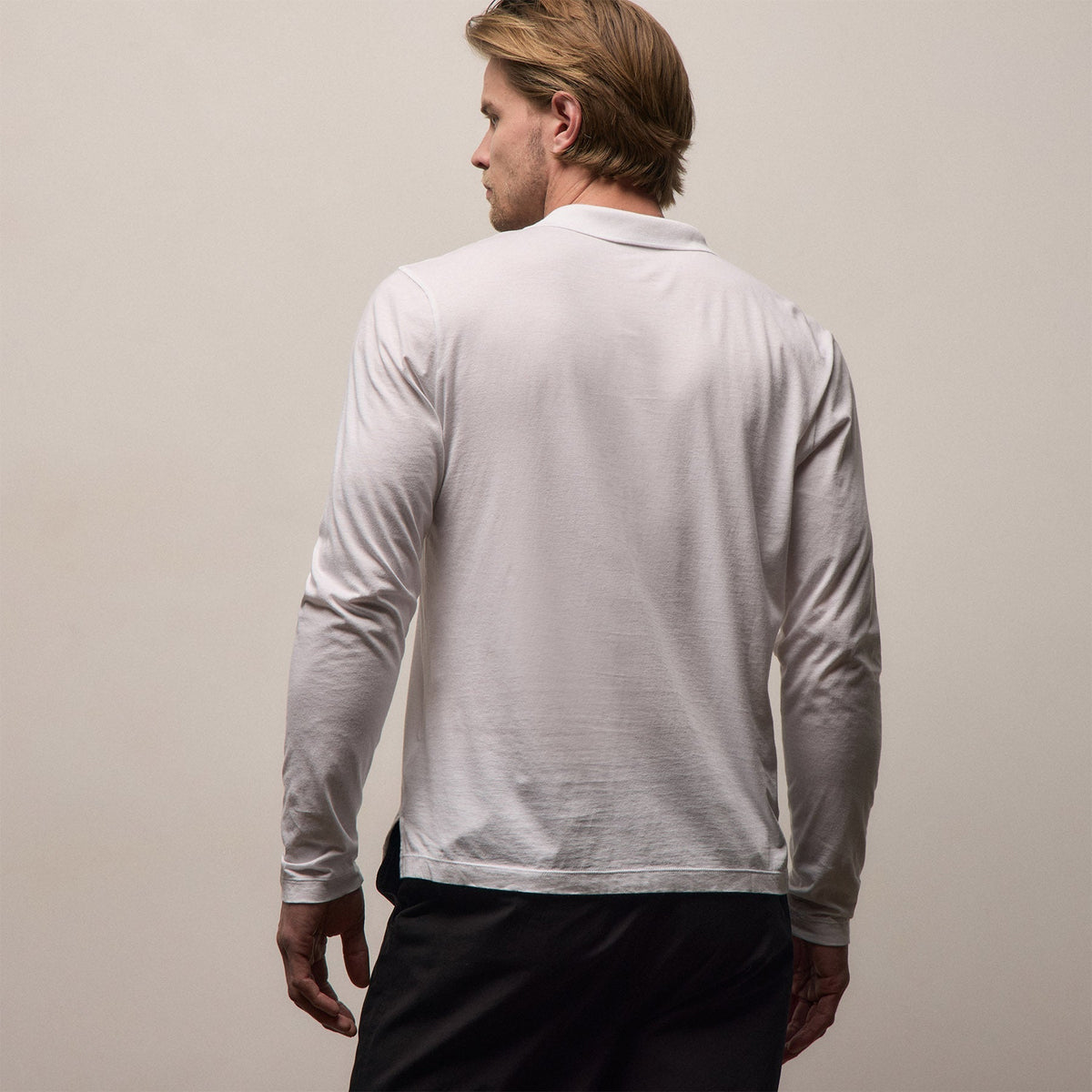 Polo manches longues en jersey - Blanc