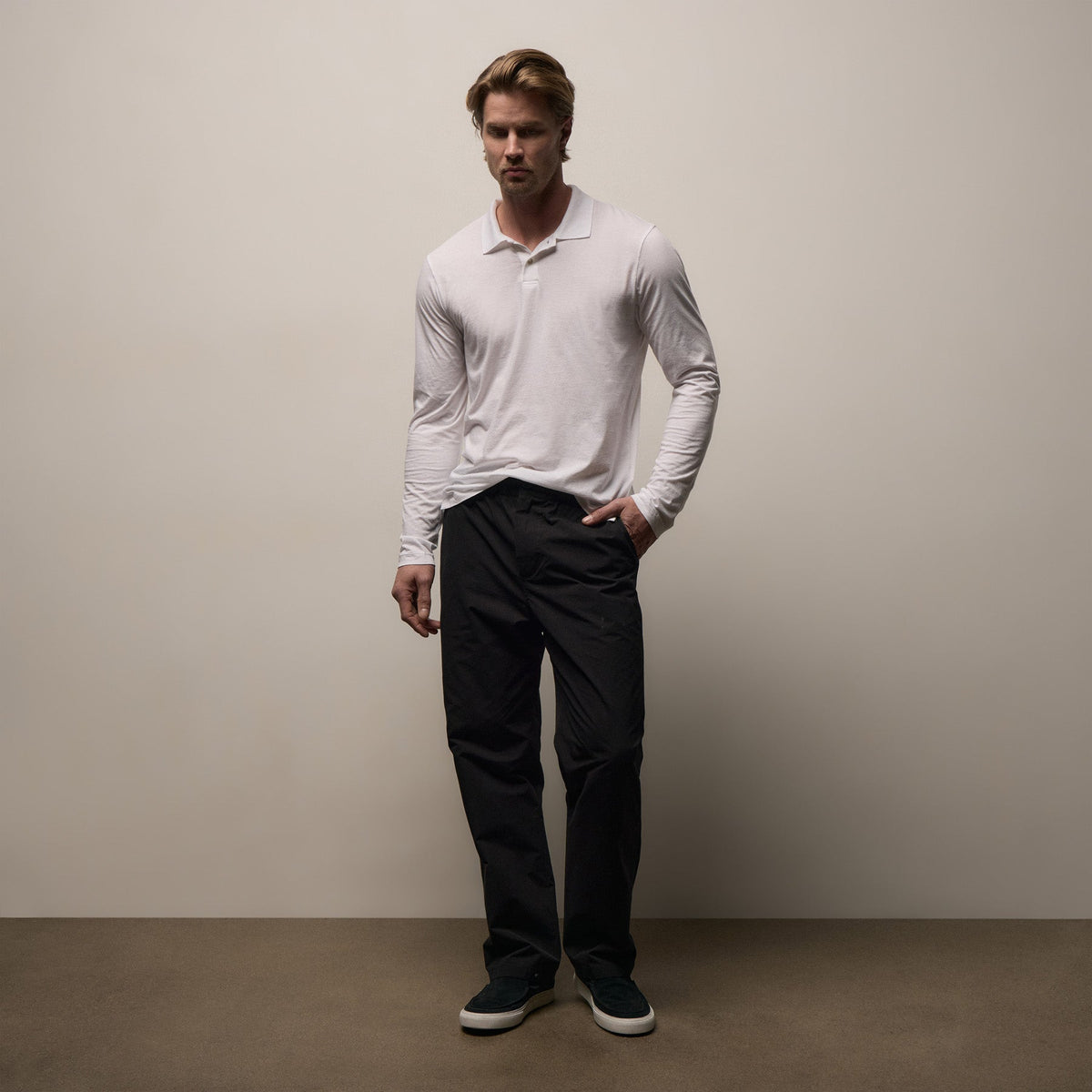 Polo manches longues en jersey - Blanc