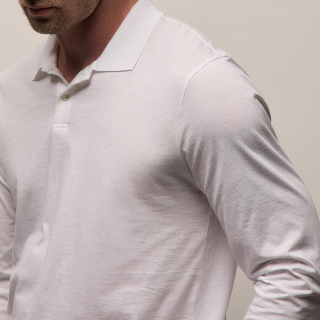 Polo manches longues en jersey - Blanc