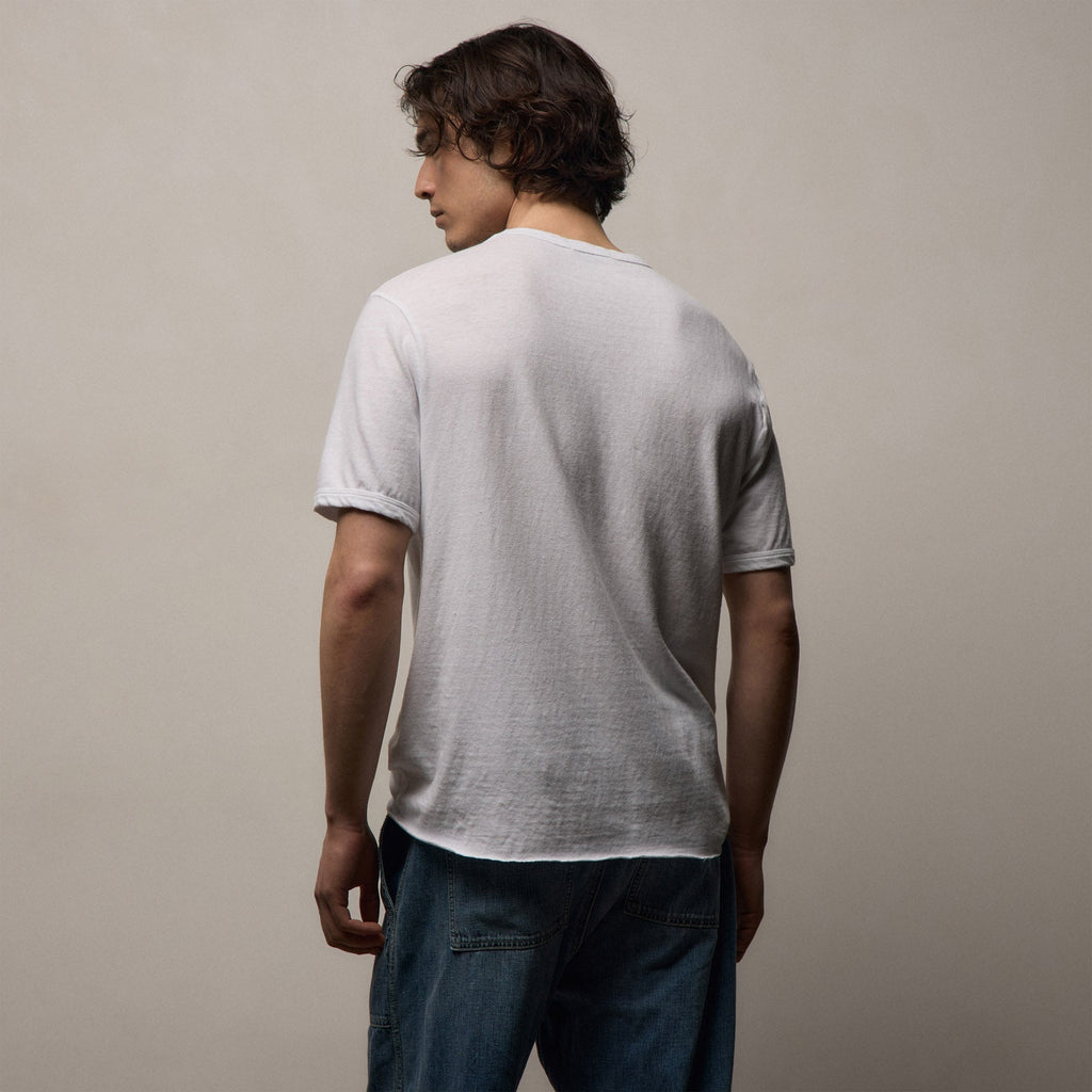 T-shirt col rond en jersey flammé à manches courtes - Blanc