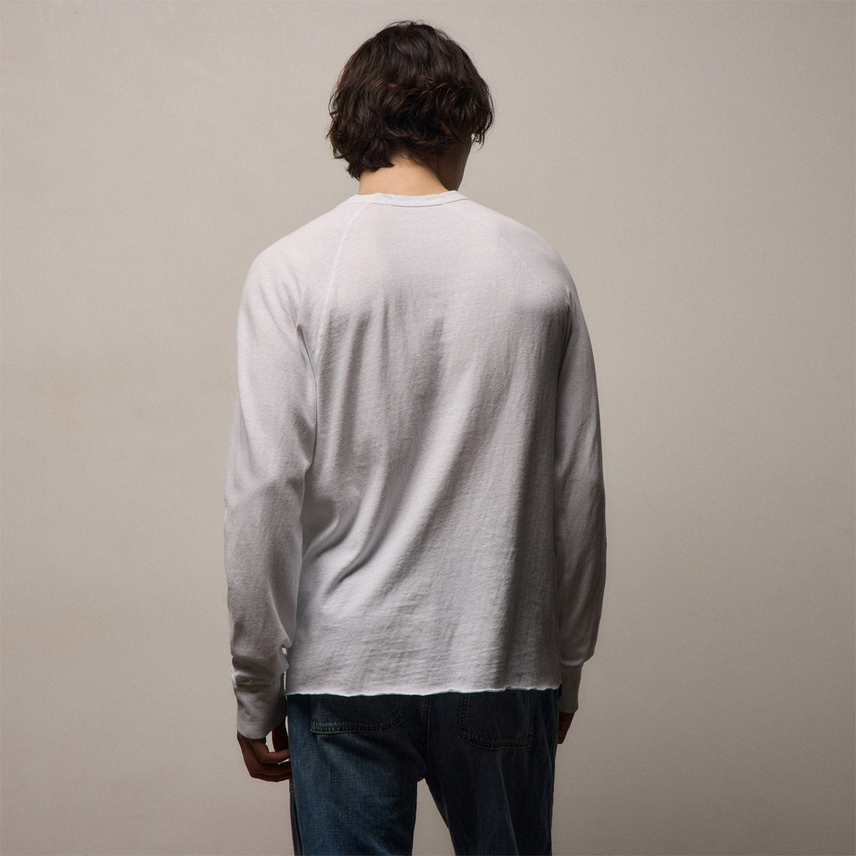 T-shirt ras du cou raglan à manches longues en jersey flammé - Blanc
