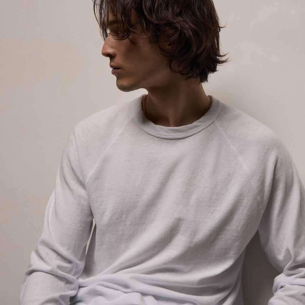 T-shirt ras du cou raglan à manches longues en jersey flammé - Blanc