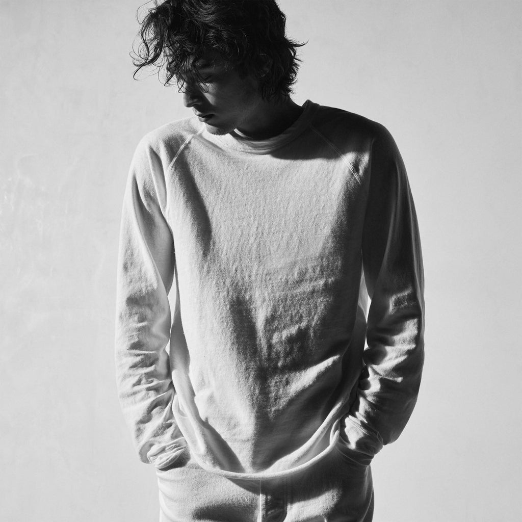 T-shirt ras du cou raglan à manches longues en jersey flammé - Blanc