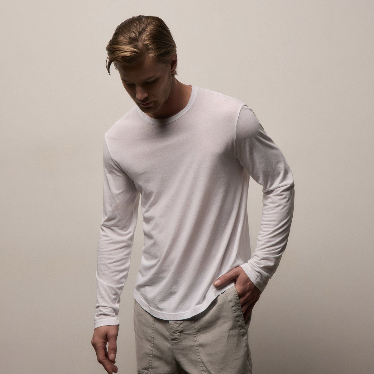 T-shirt col rond à ourlet fendu - Blanc