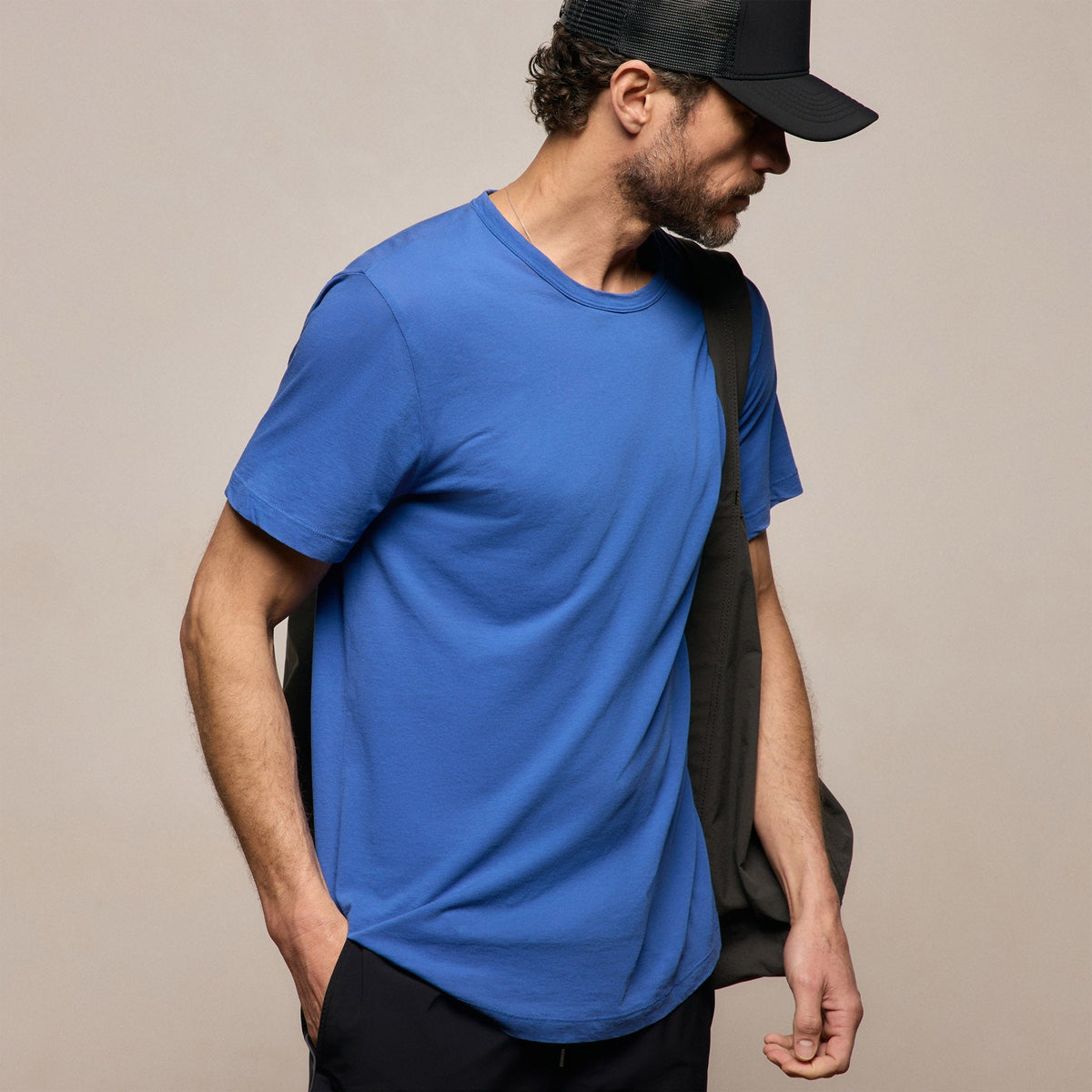 Maillot transparent col rond – Bleu baltique
