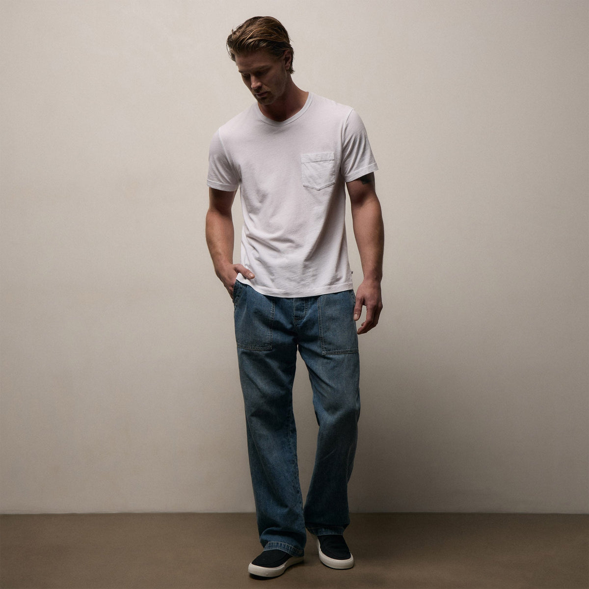 T-shirt léger en jersey à poche – Blanc