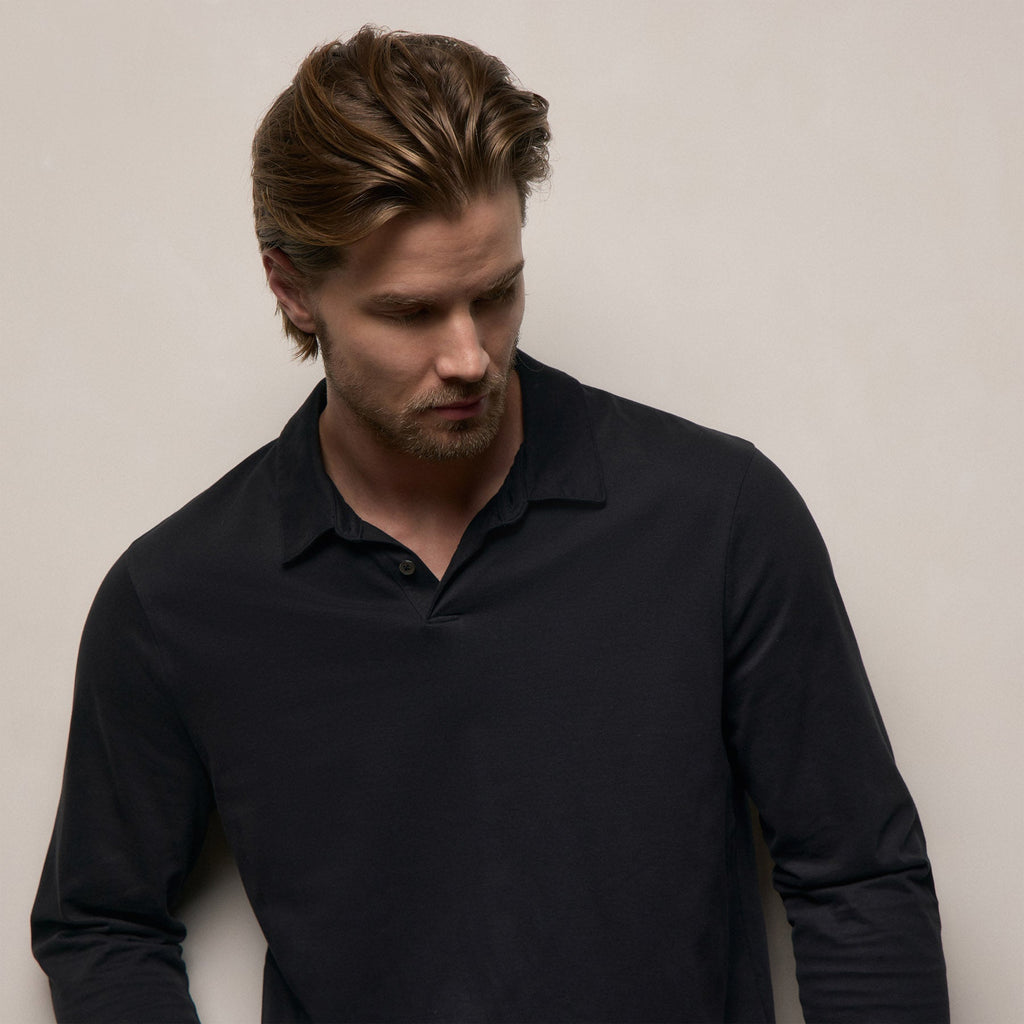 Polo à manches longues en jersey lourd de luxe - Noir