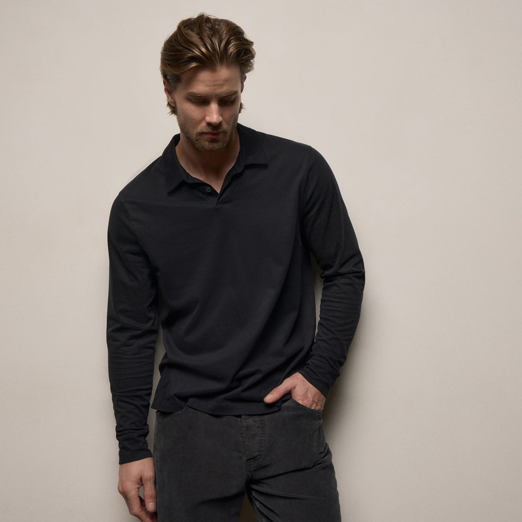 Polo à manches longues en jersey lourd de luxe - Noir