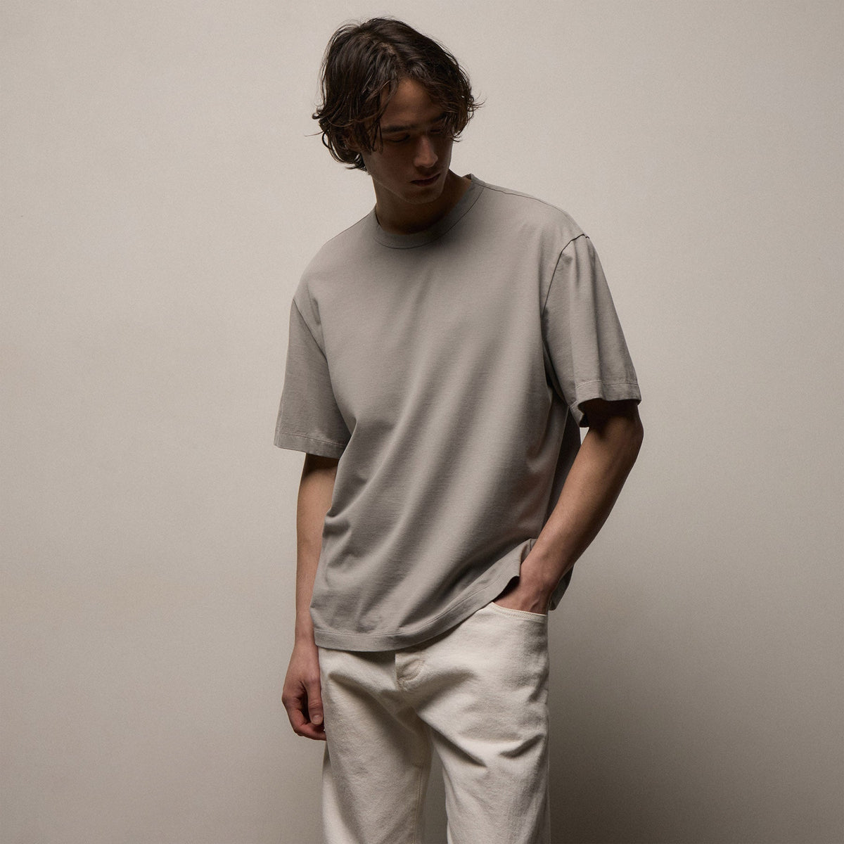 Pull ras du cou oversize en jersey lourd de luxe - Fog