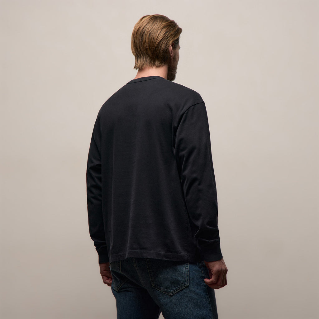 T-shirt ample manches longues en jersey de coton lourd – Noir