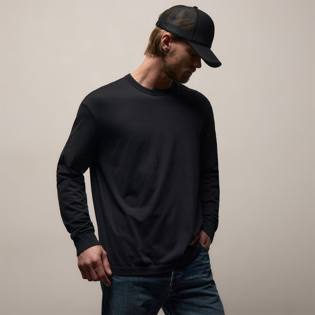 T-shirt ample manches longues en jersey de coton lourd – Noir