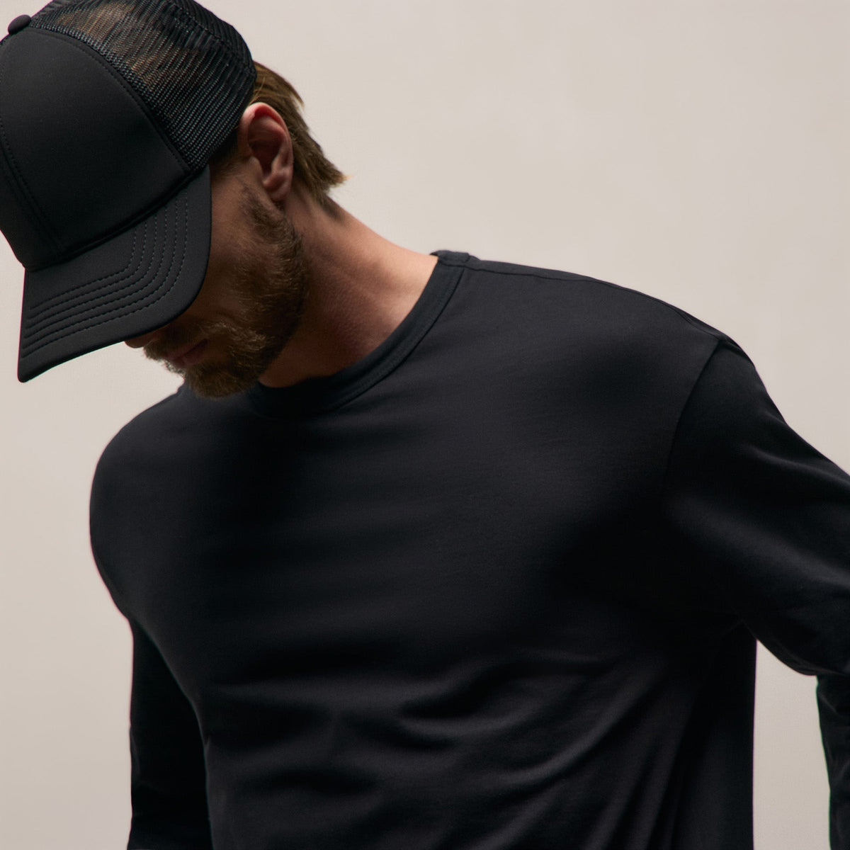 T-shirt ample manches longues en jersey de coton lourd – Noir