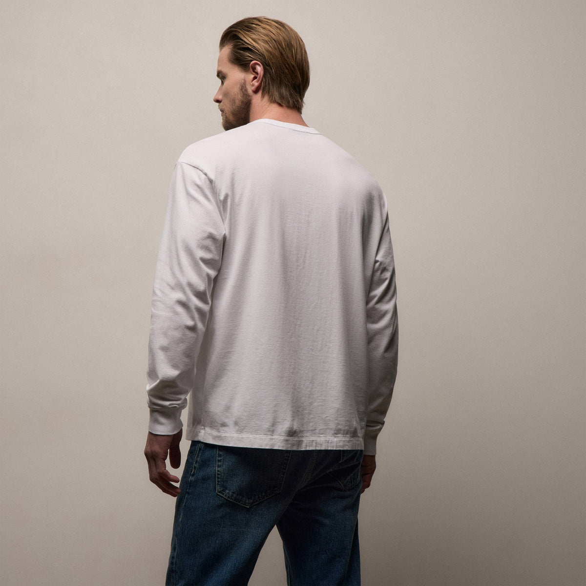 T-shirt oversize à manches longues en jersey de luxe épais - Blanc