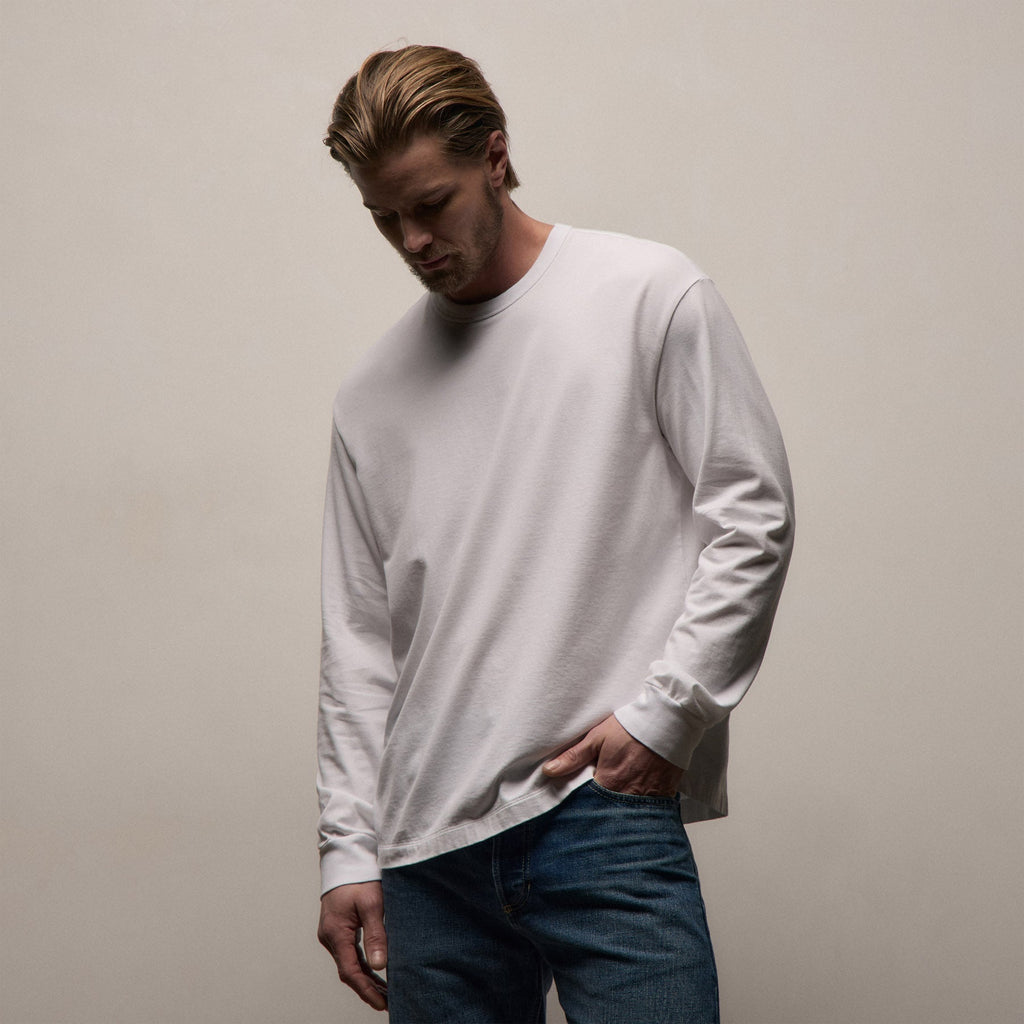 T-shirt oversize à manches longues en jersey de luxe épais - Blanc