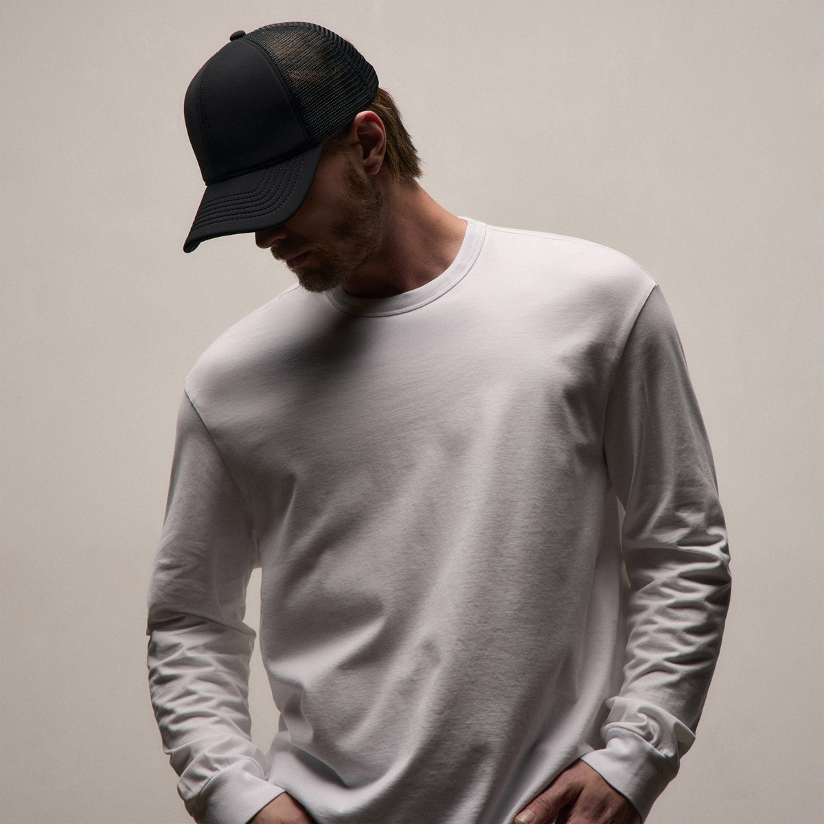 T-shirt oversize à manches longues en jersey de luxe épais - Blanc