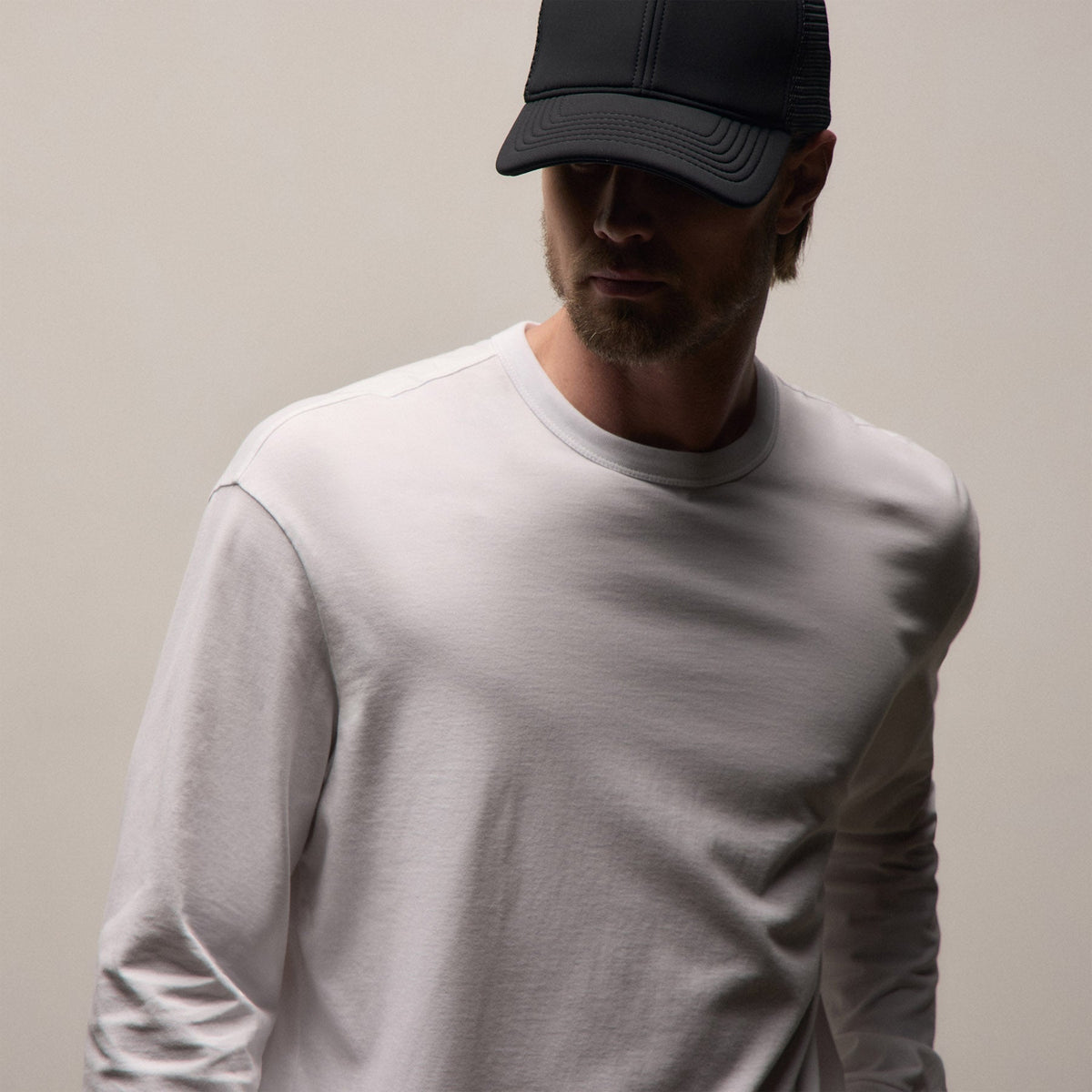 T-shirt oversize à manches longues en jersey de luxe épais - Blanc