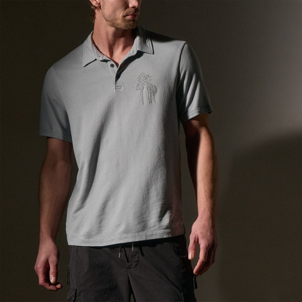 Polo brodé palmier - Gris Ciel/Magma