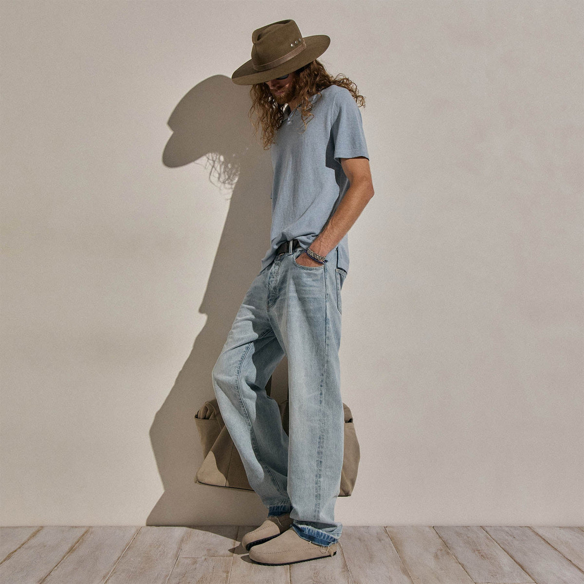 Polo coton cachemire - Bleu ciel