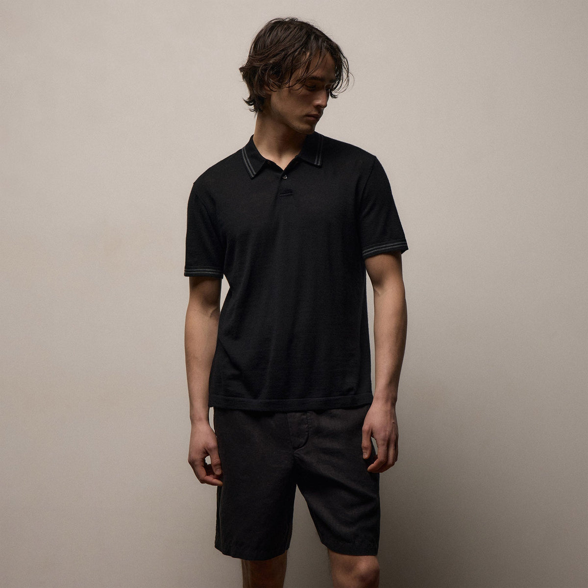 Polo en cachemire ultrafin - Noir/Anthracite