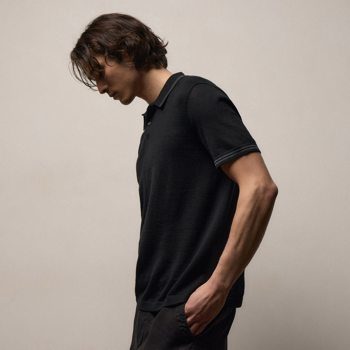 Polo en cachemire ultrafin - Noir/Anthracite