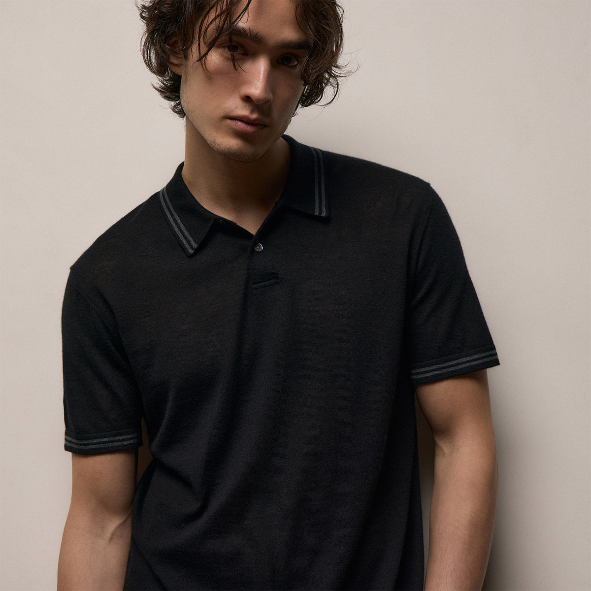 Polo en cachemire ultrafin - Noir/Anthracite