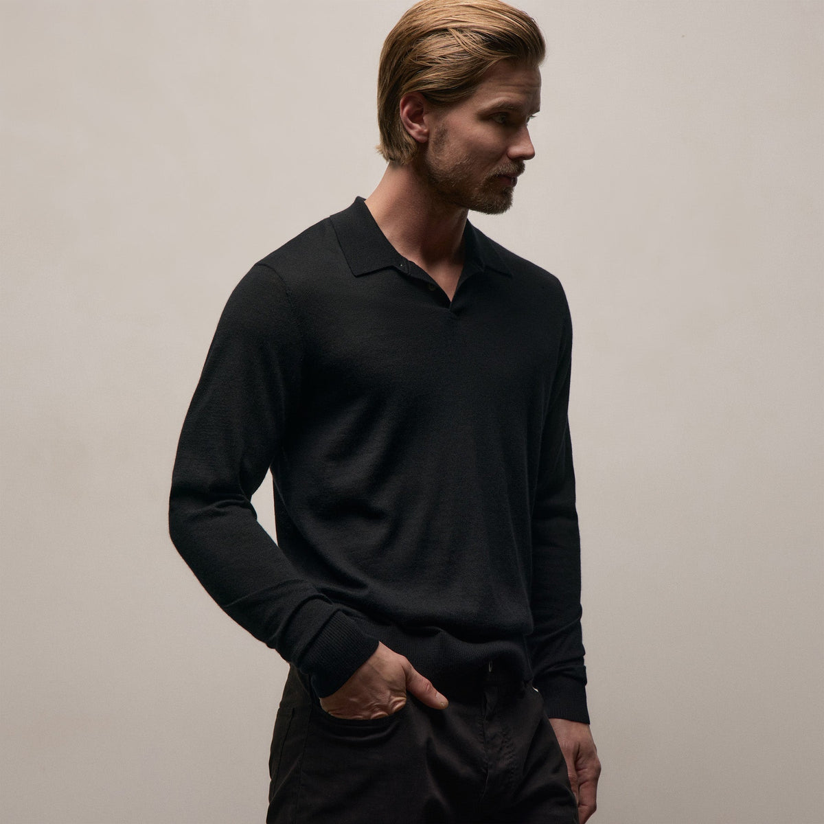 Polo en Cachemire Ultrafin Manches Longues - Noir
