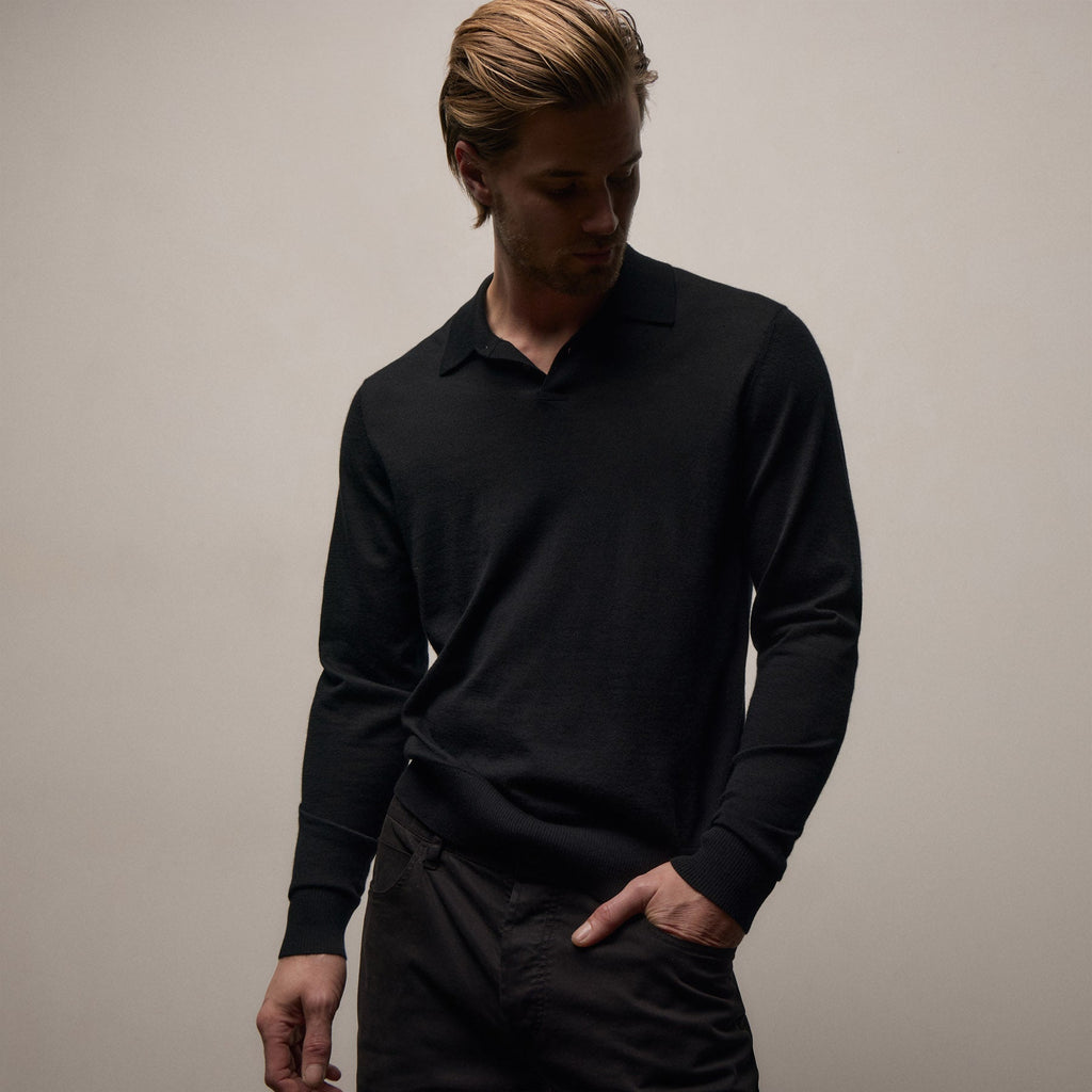 Polo en Cachemire Ultrafin Manches Longues - Noir